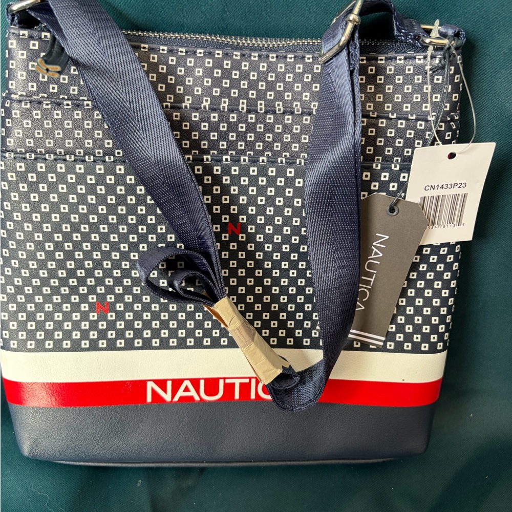 Nautica Navy Textured Tote with Zippered Interior